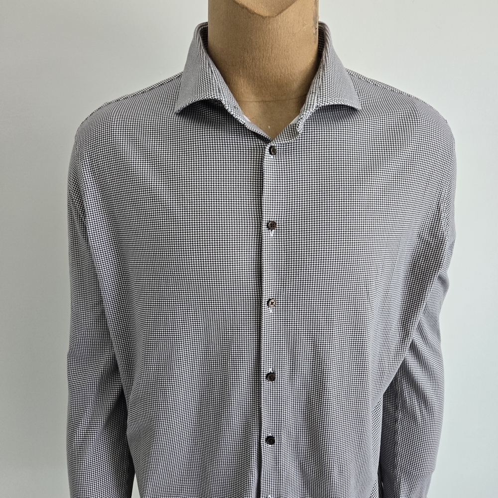 DESOTO Black and White Microcheck Long-Sleeve Dress Shirt
